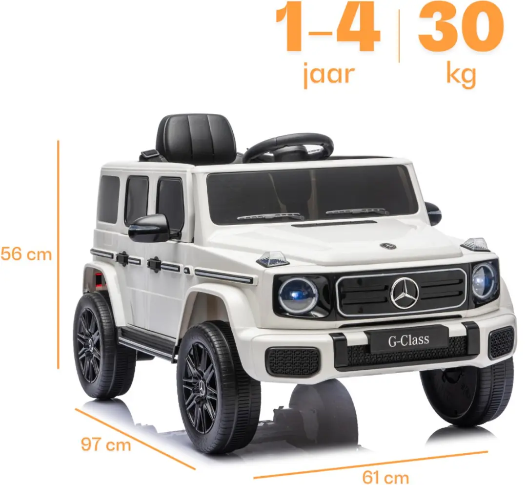Vrooomy Mercedes-Benz G-Klasse Elektrische Kinderauto 12V - Wit - afbeelding 5 van 6