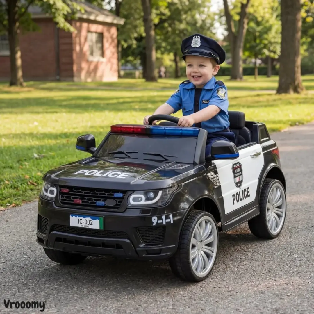 Vrooomy Evoque S Politie 12V Kinderauto - Zwart - afbeelding 4 van 6