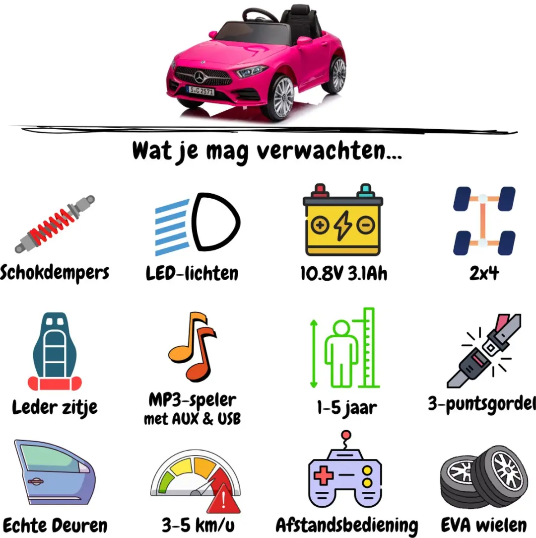 Vrooomy Mercedes-Benz CLS350 Elektrische Kinderauto 12V - Roze - afbeelding 6 van 6