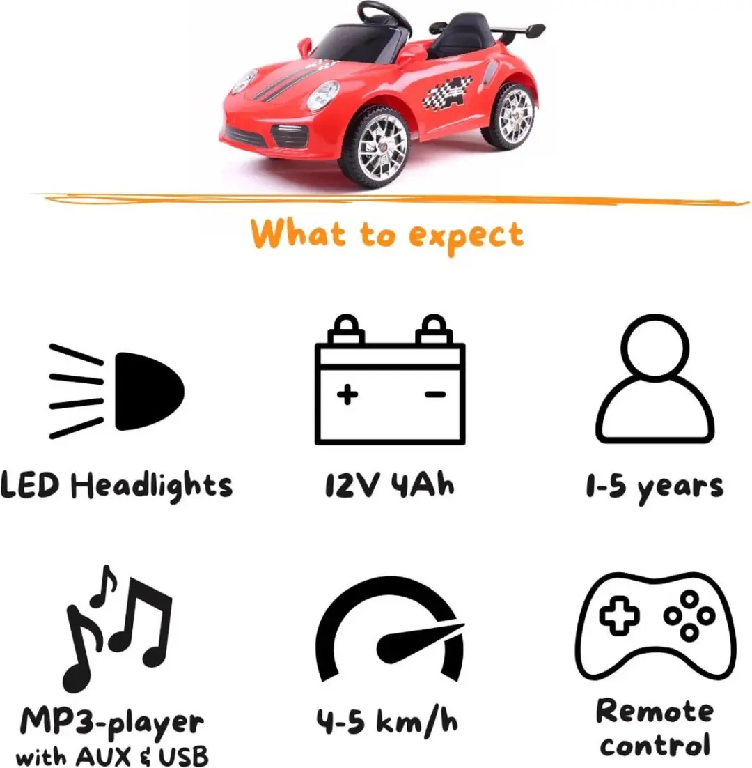Vrooomy 911 Turbo S Elektrische Kinderauto 12V - Rood - afbeelding 5 van 6