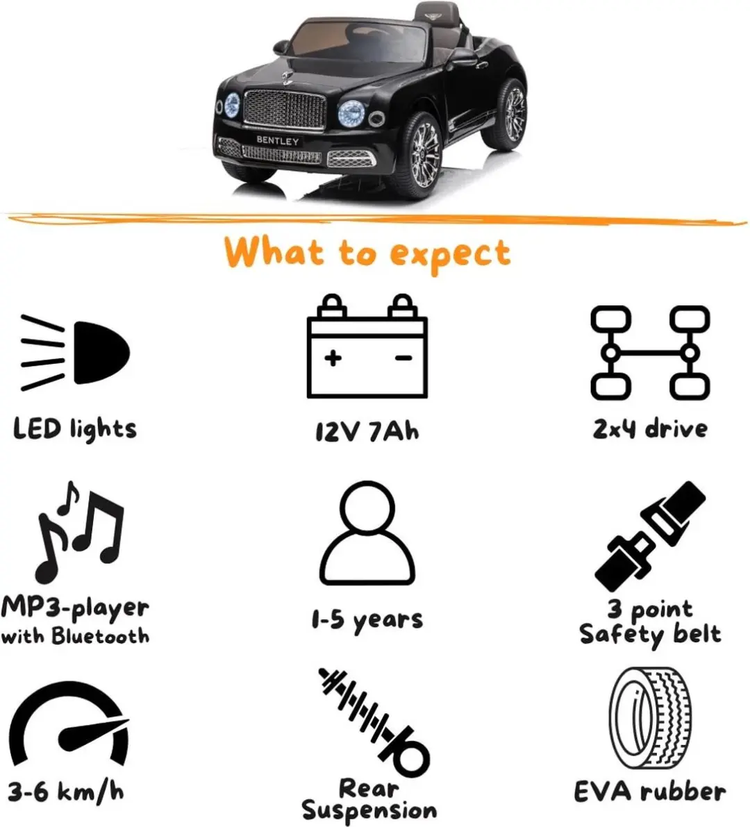 Vrooomy Bentley Mulsanne 12V Kinderauto - Zwart - afbeelding 5 van 6