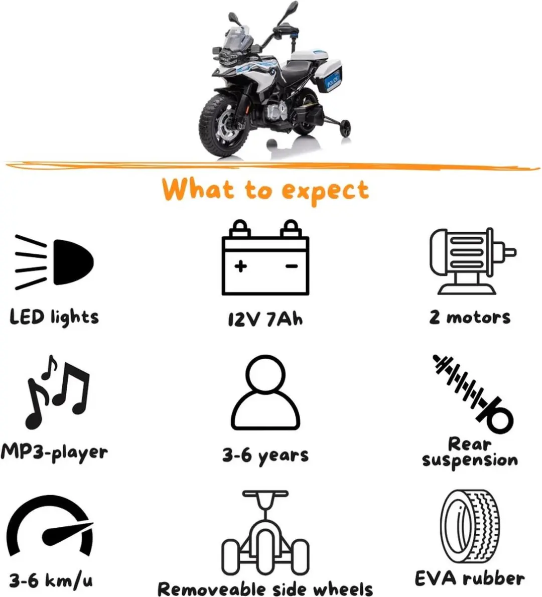 Vrooomy BMW F850 GS Politiemotor 12V - Wit - afbeelding 2 van 6