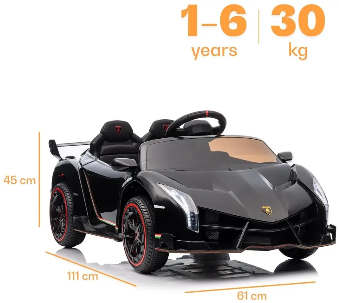 Vrooomy Lamborghini Veneno 12V Kinderauto - Zwart - afbeelding 5 van 6
