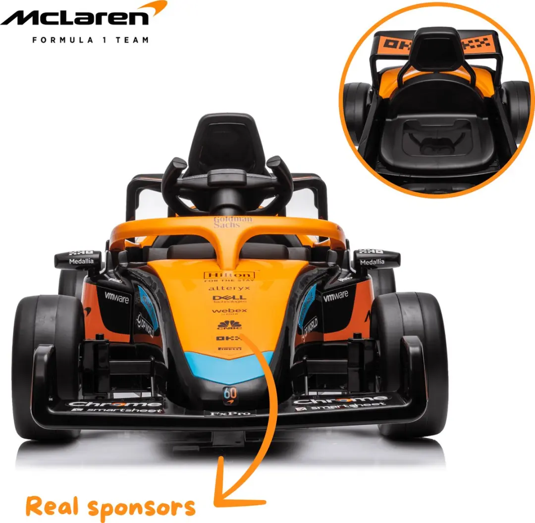 Vrooomy McLaren MCL39 Formule 1 12V Kinderauto - Oranje - afbeelding 3 van 6