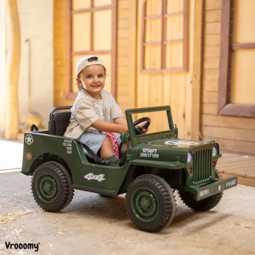 Vrooomy Willys MB Legerauto 12V - Groen - afbeelding 4 van 6