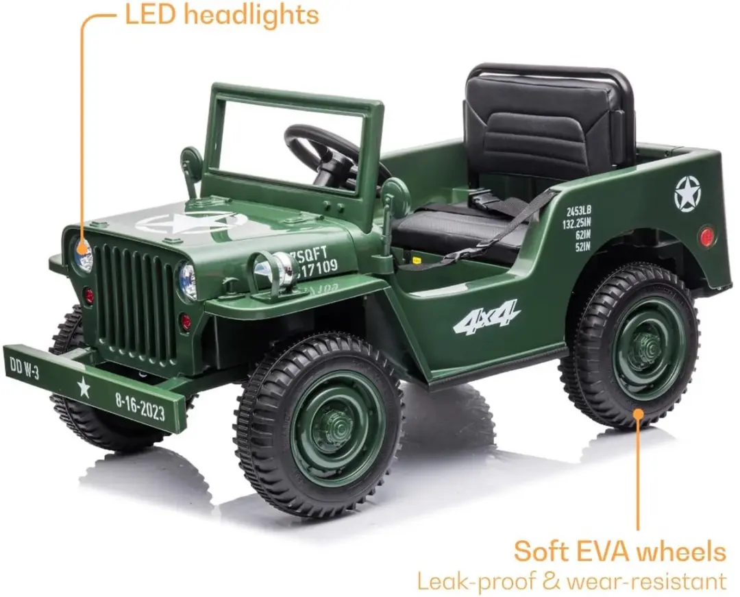 Vrooomy Willys MB Legerauto 12V - Groen - afbeelding 2 van 6