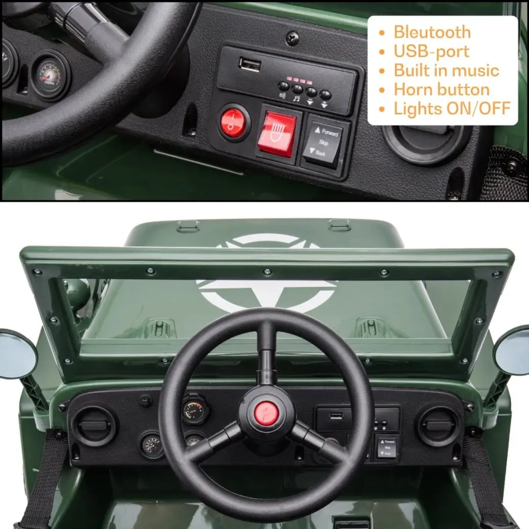 Vrooomy Willys MB Legerauto 12V - Groen - afbeelding 3 van 6