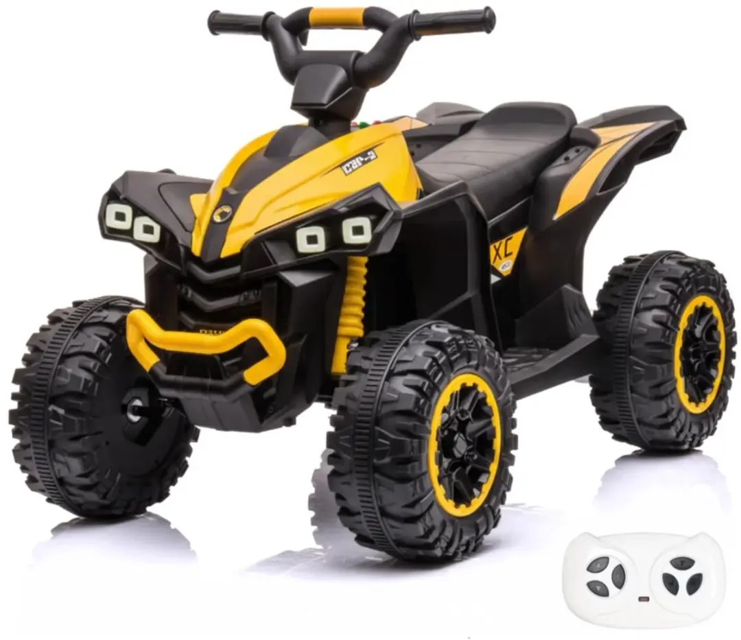 Vrooomy XC-Sport 12V Elektrische Quad 2 tot 5 jaar – Krachtig Accuvoertuig met Afstandsbediening & Schokdempers – Off-road Kindervoertuig met Soft-Start & 2 Snelheden – Geel