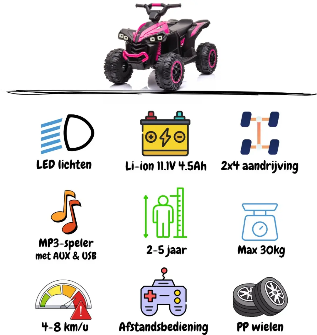 Vrooomy XC-Sport Elektrische Quad 12V 5100522 - Roze - afbeelding 6 van 6
