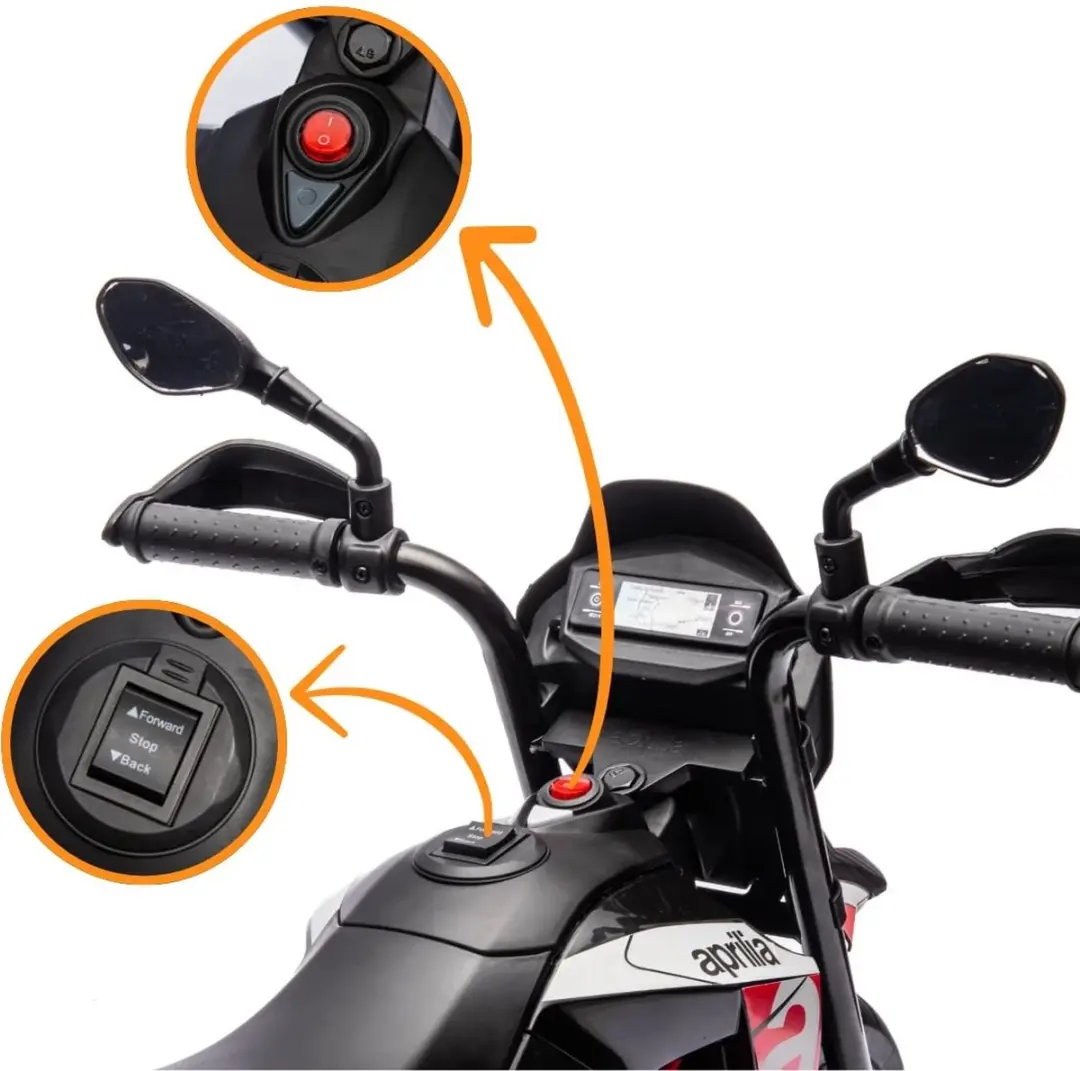 Vrooomy Aprilia Dorsoduro 900 Mini Elektrische Kindermotor 6V - Rood - afbeelding 5 van 6