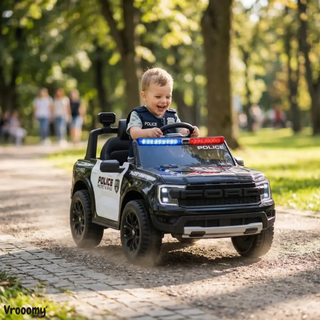 Vrooomy Ford Raptor Politie 12V Kinderauto - Zwart - afbeelding 4 van 6