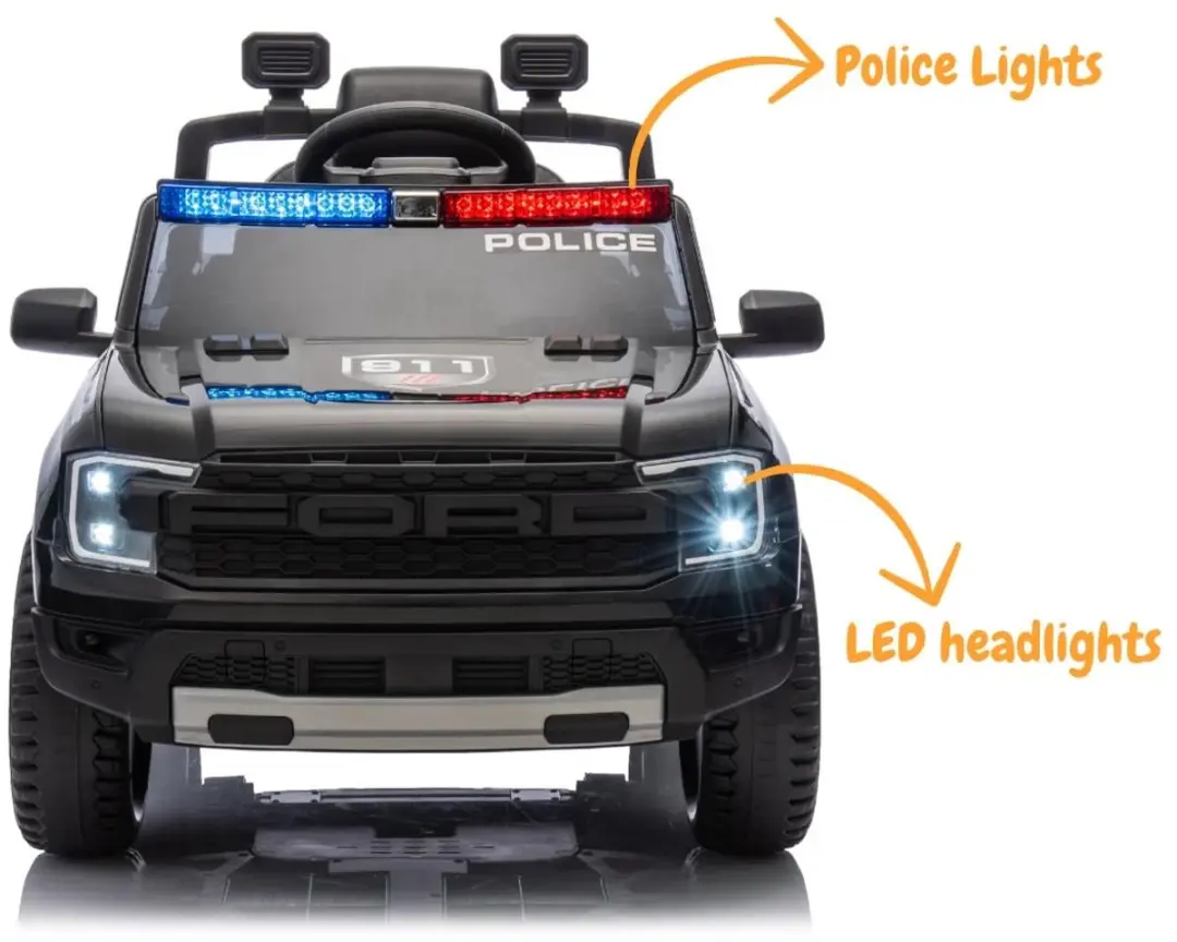 Vrooomy Ford Raptor Politie 12V Kinderauto - Zwart - afbeelding 6 van 6
