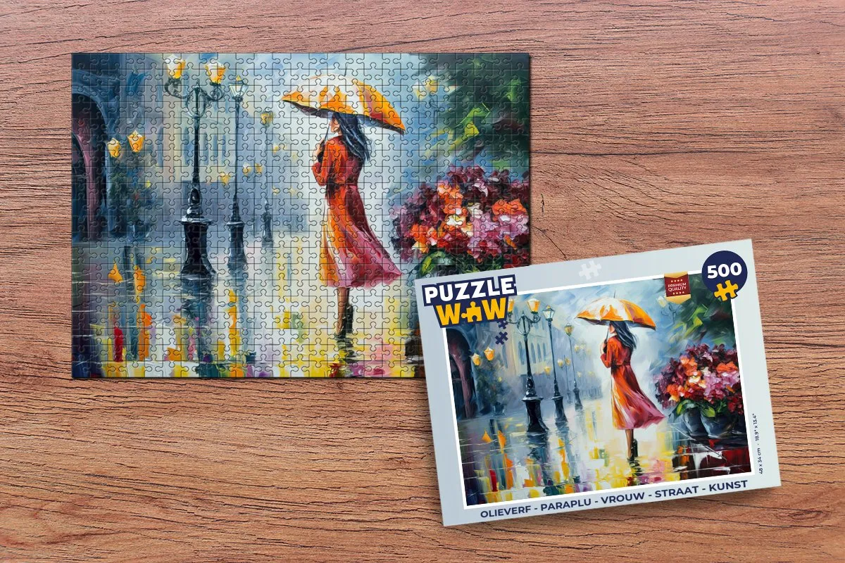 PuzzleWow Paraplu Vrouw Straat Kunst Legpuzzel 500 Stuks - Multicolor