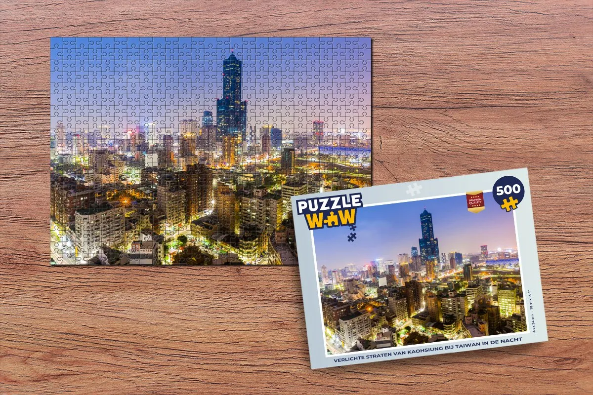 PuzzleWow Legpuzzel Verlichte straten Kaohsiung 500 Stuks - Multicolor