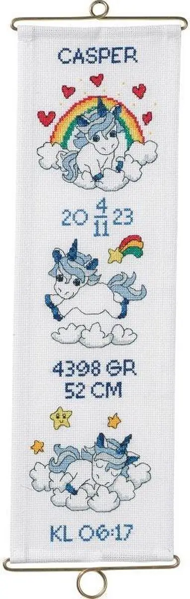 Borduurpakket Geboorte Unicorns blauw