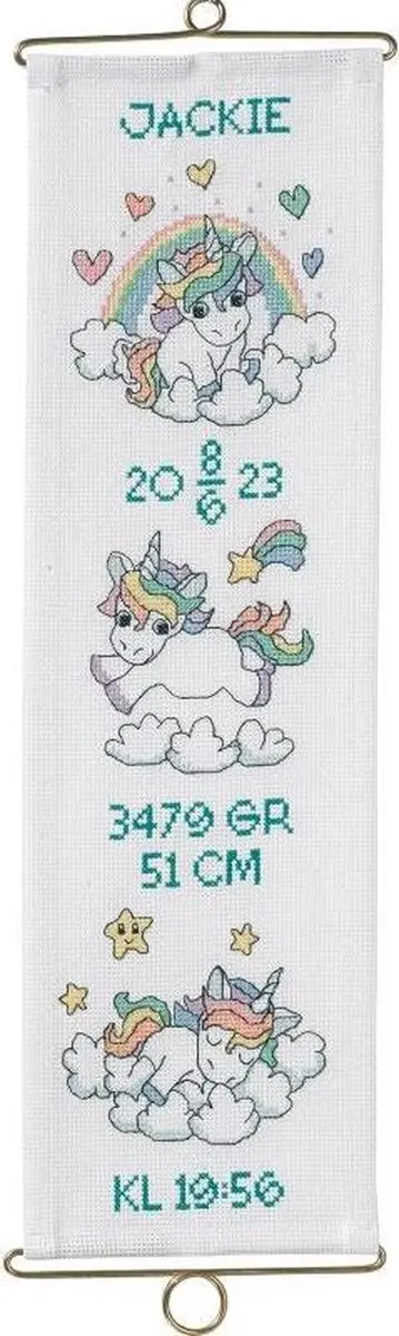Borduurpakket Geboorte Unicorns groen