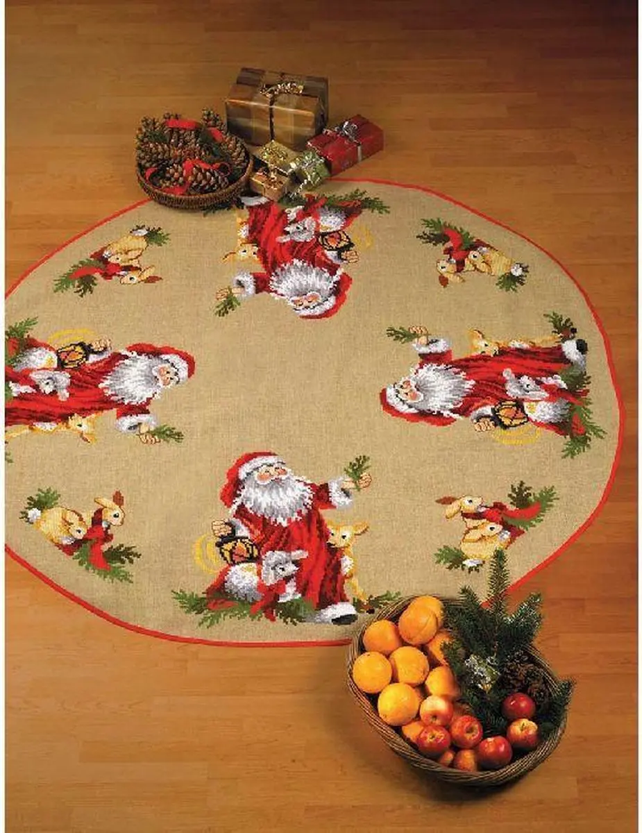 Borduurpakket kerstkleed kerstman met dieren Permin 45-3255