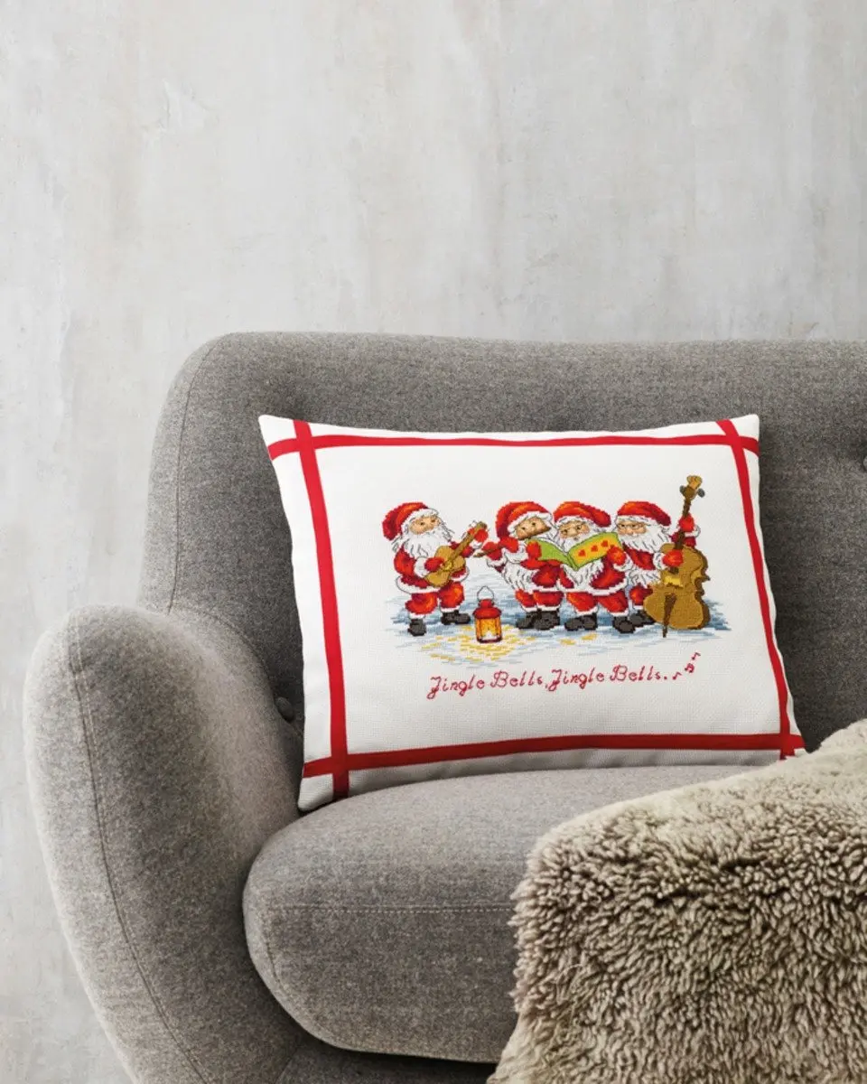 Borduurpakket Kerst Jingle Bells kussen