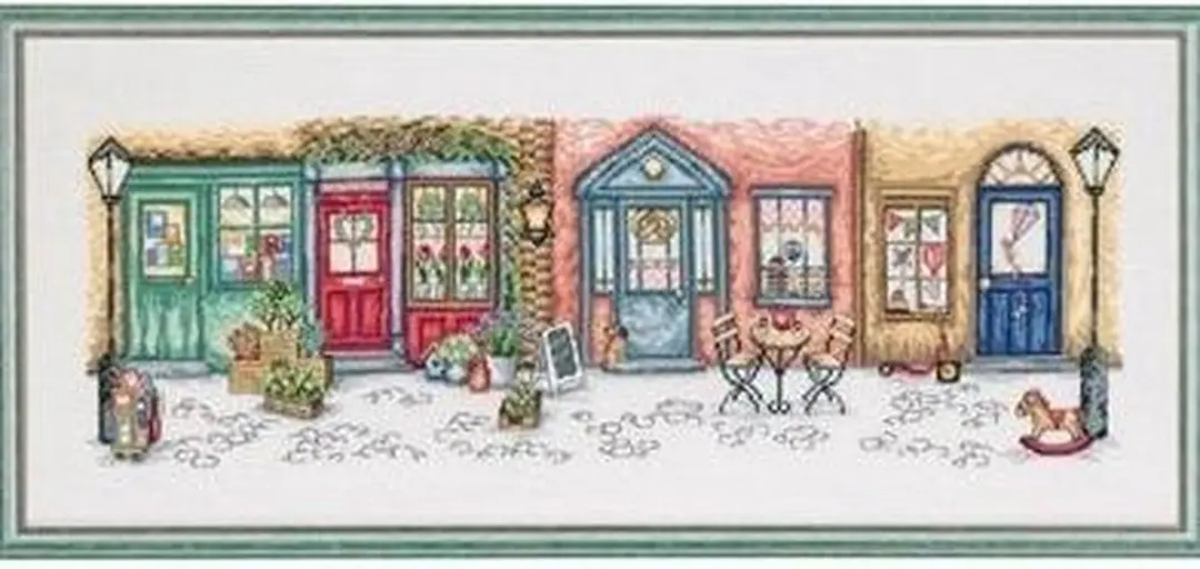 Permin borduurpakket winkelstraat om te borduren 90-0160 aida