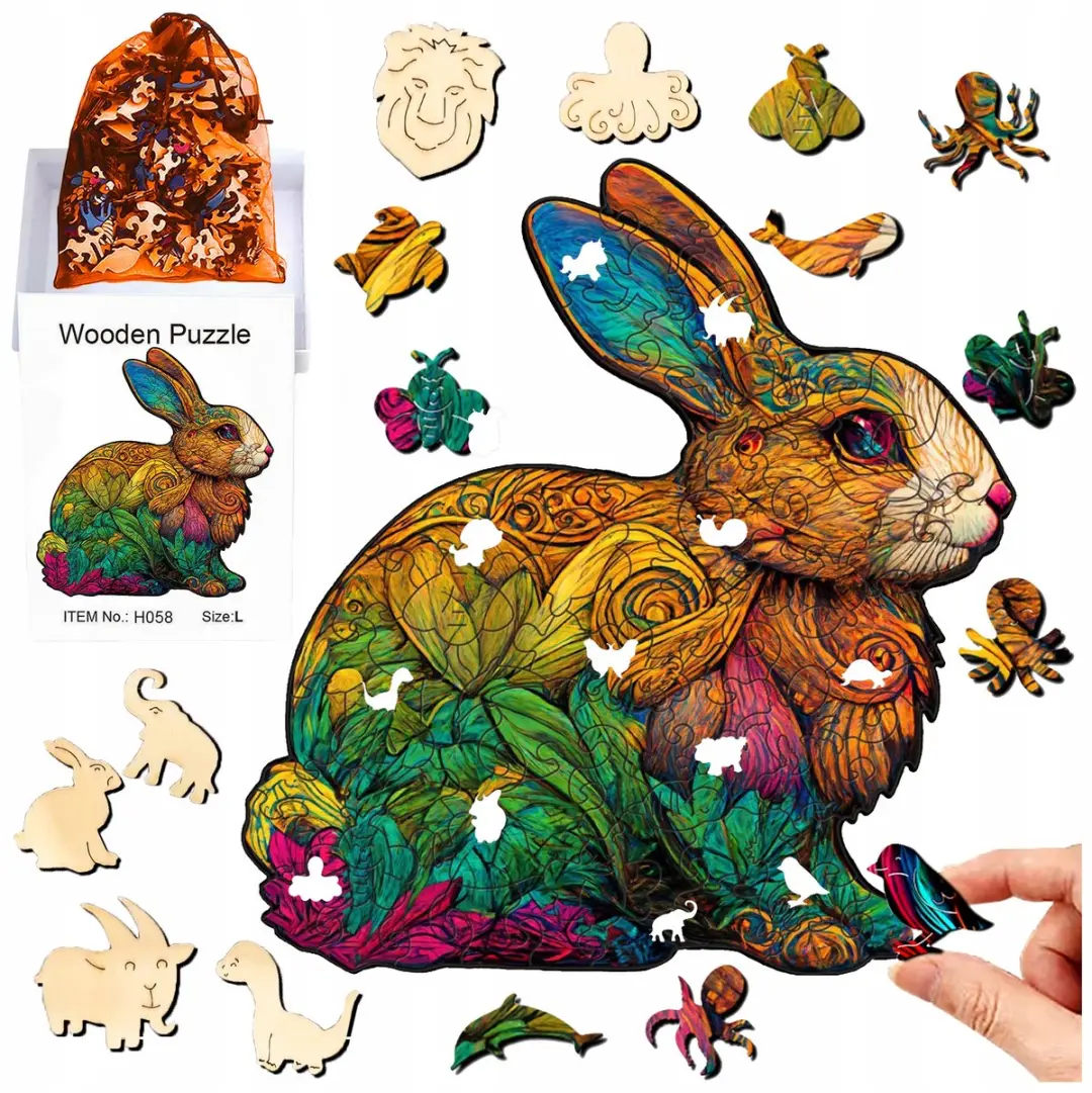 Dubbelzijdige Houten Puzzel A4 122el Konijn & Dieren
