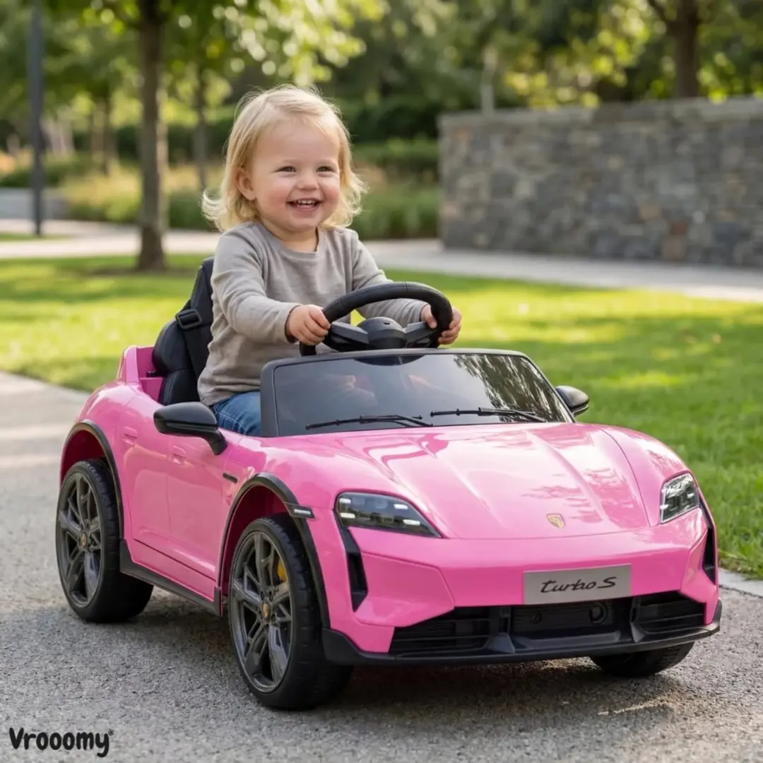 Vrooomy Porsche Taycan Turbo S 12V Kinderauto Roze - afbeelding 4 van 6