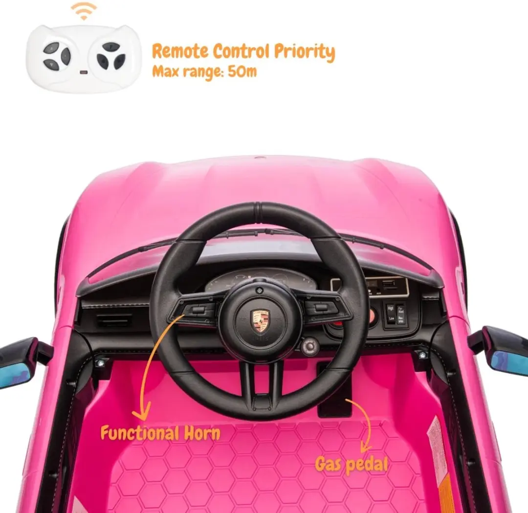 Vrooomy Porsche Taycan Turbo S 12V Kinderauto Roze - afbeelding 6 van 6