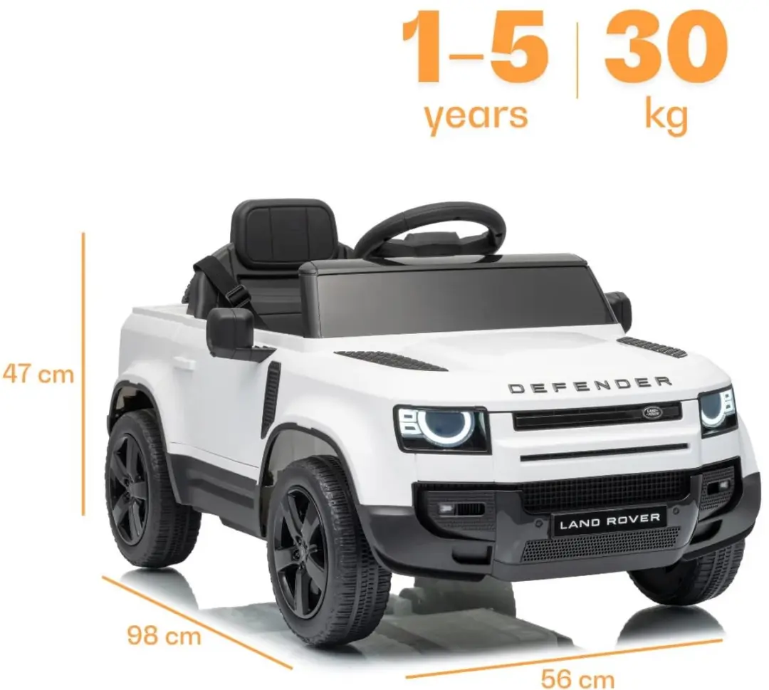 Vrooomy Land Rover Defender 90 Elektrische Kinderauto 12V - Wit - afbeelding 6 van 6
