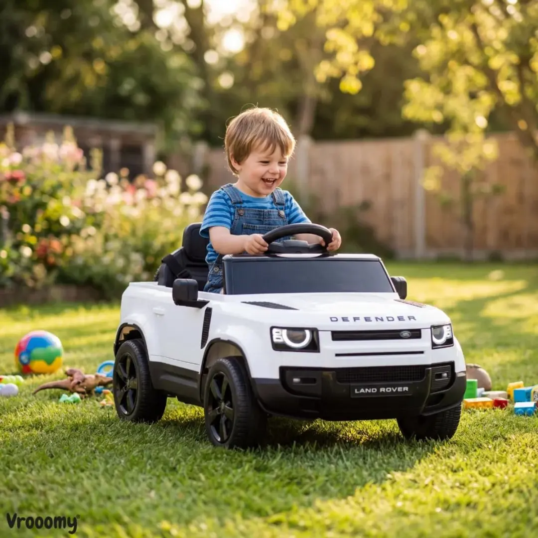 Vrooomy Land Rover Defender 90 Elektrische Kinderauto 12V - Wit - afbeelding 4 van 6