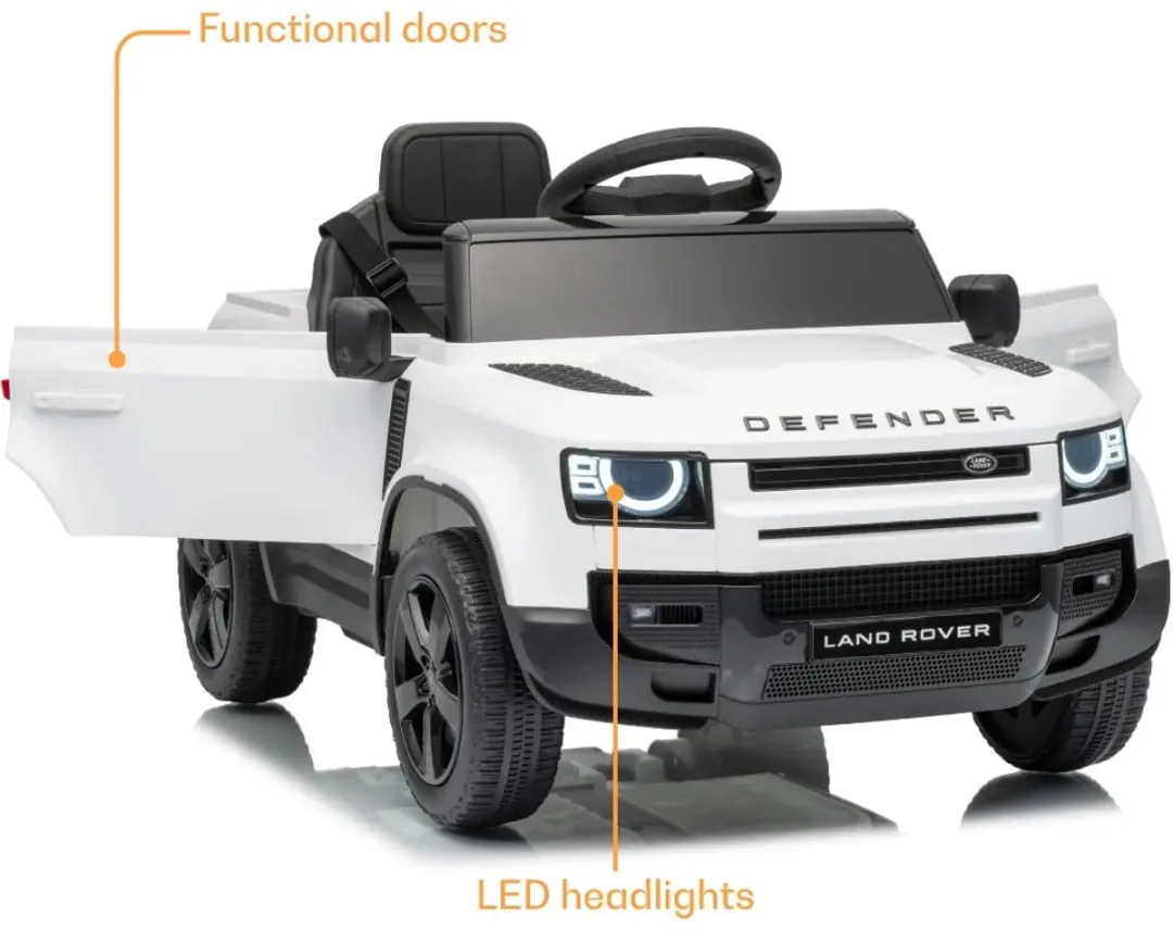 Vrooomy Land Rover Defender 90 Elektrische Kinderauto 12V - Wit - afbeelding 2 van 6