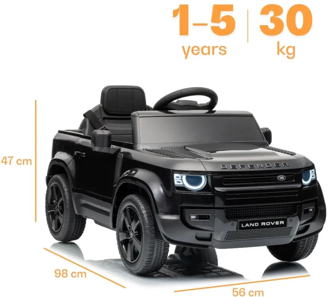 Vrooomy Land Rover Defender 90 Elektrische Kinderauto 12V - Zwart - afbeelding 6 van 6