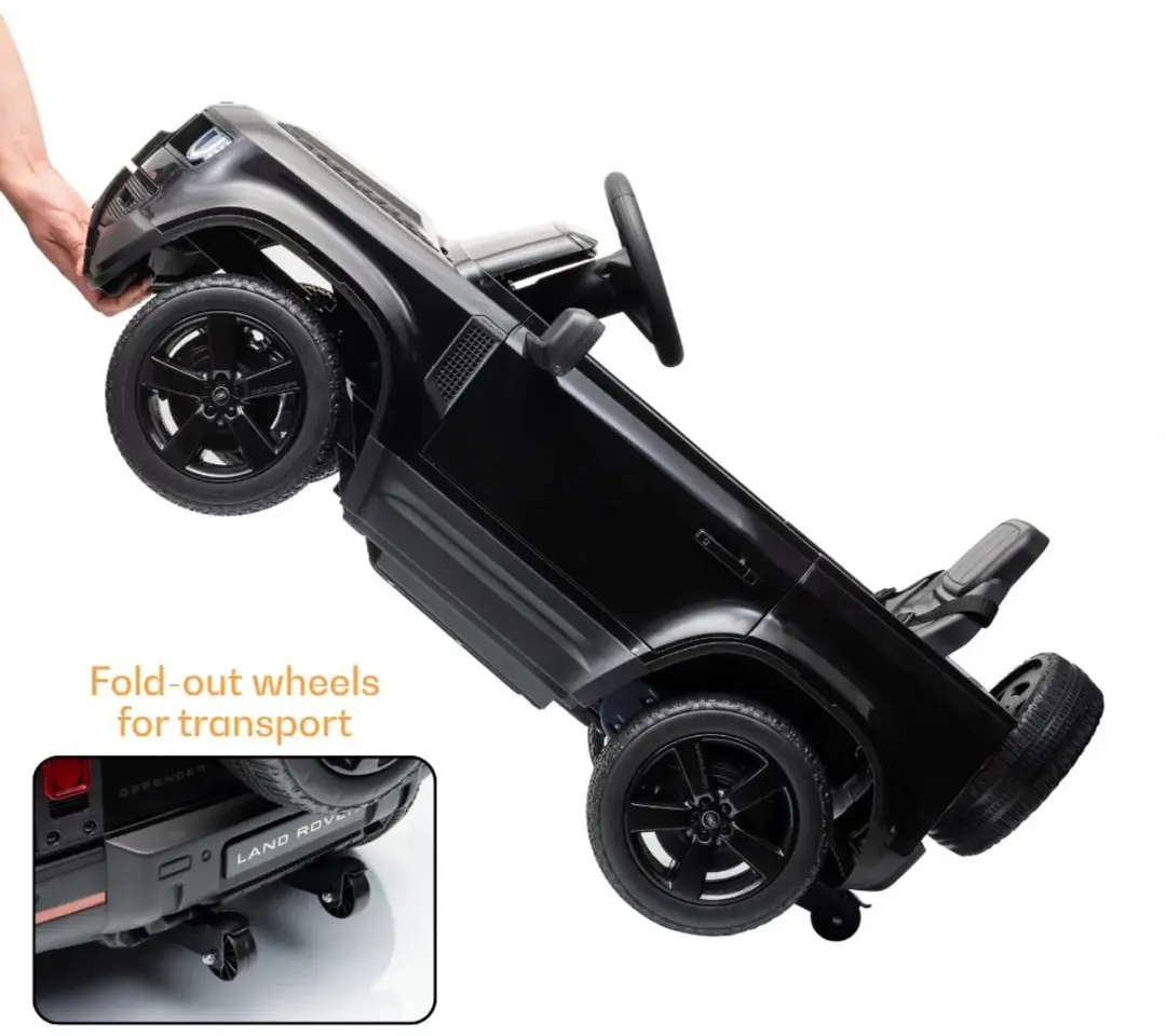 Vrooomy Land Rover Defender 90 Elektrische Kinderauto 12V - Zwart - afbeelding 2 van 6