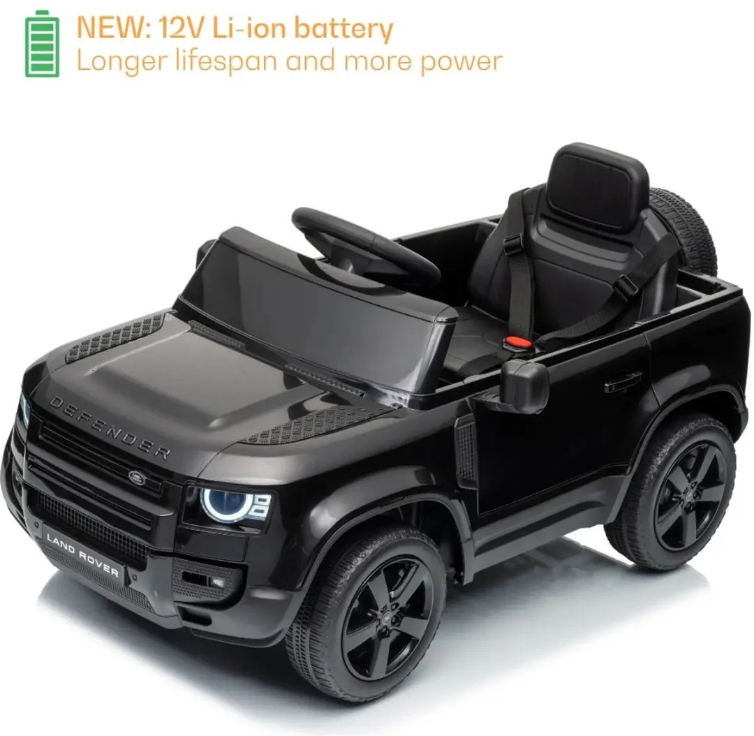 Vrooomy Land Rover Defender 90 Elektrische Kinderauto 12V - Zwart - afbeelding 3 van 6