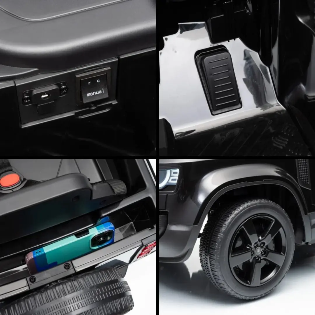 Vrooomy Land Rover Defender 90 Elektrische Kinderauto 12V - Zwart - afbeelding 5 van 6