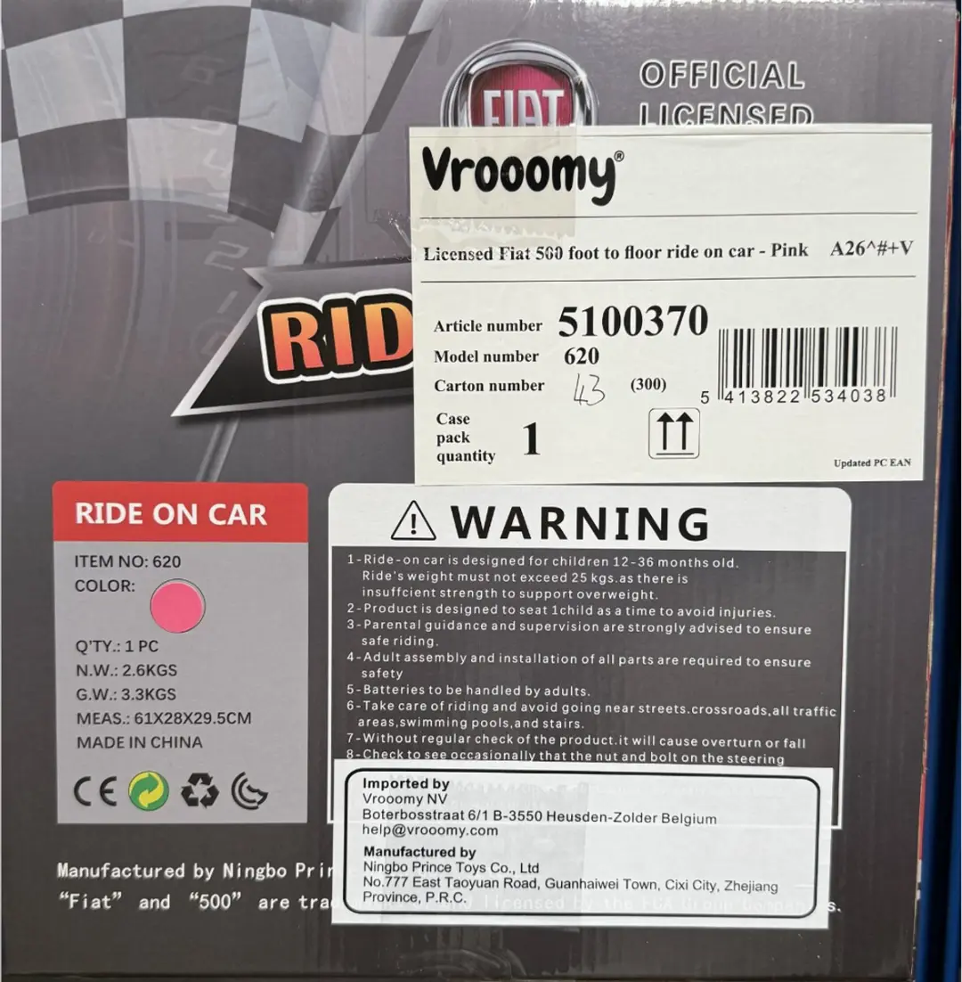 Vrooomy Fiat 500 Loopauto Roze - 1-3 jaar - afbeelding 5 van 6