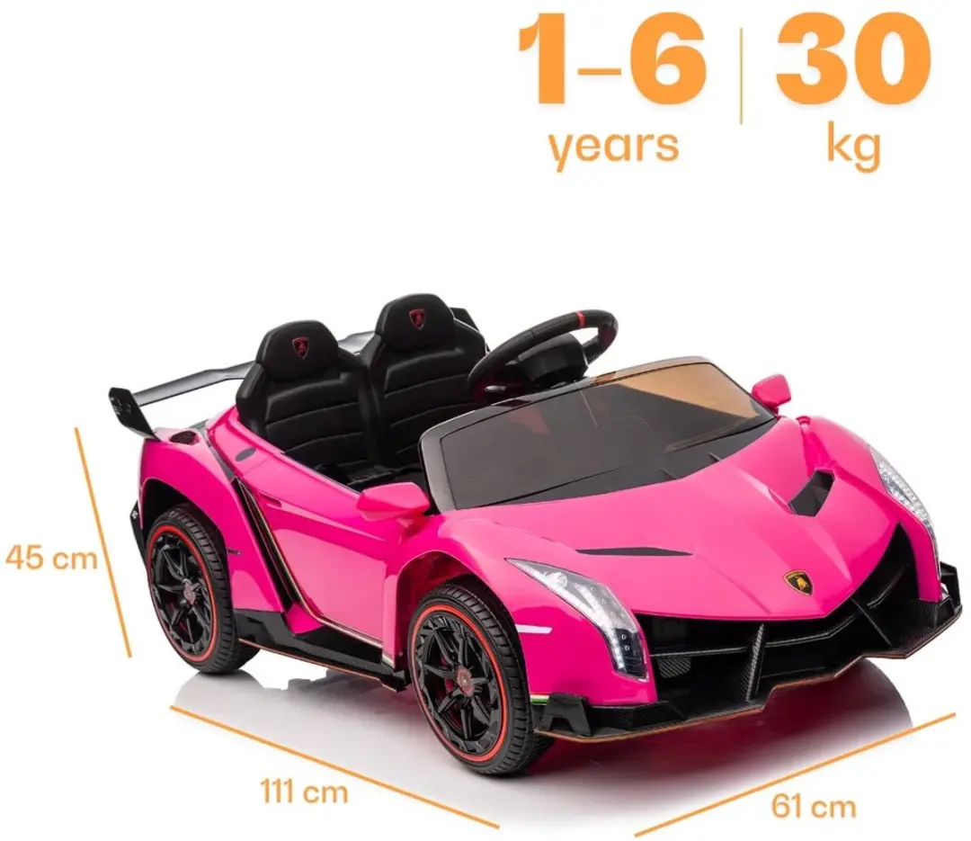 Vrooomy Lamborghini Veneno 12V Roze Kinderauto - 4x4 - afbeelding 6 van 6