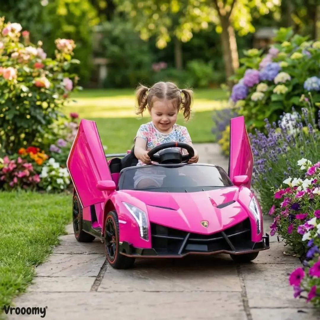 Vrooomy Lamborghini Veneno 12V Roze Kinderauto - 4x4 - afbeelding 4 van 6
