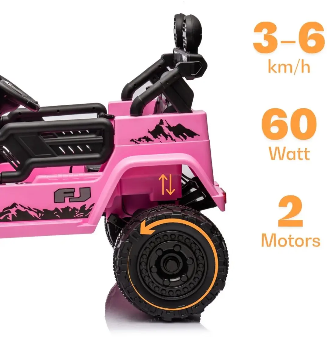 Vrooomy Toyota FJ Cruiser Elektrische Kinderauto 12V - Roze - afbeelding 3 van 6