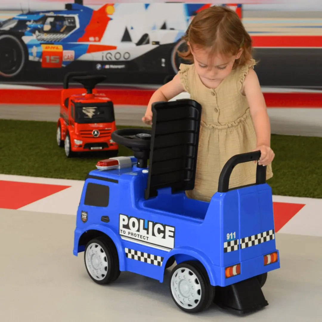 Vrooomy Mercedes-Benz Antos Politie Loopauto Blauw - afbeelding 3 van 6