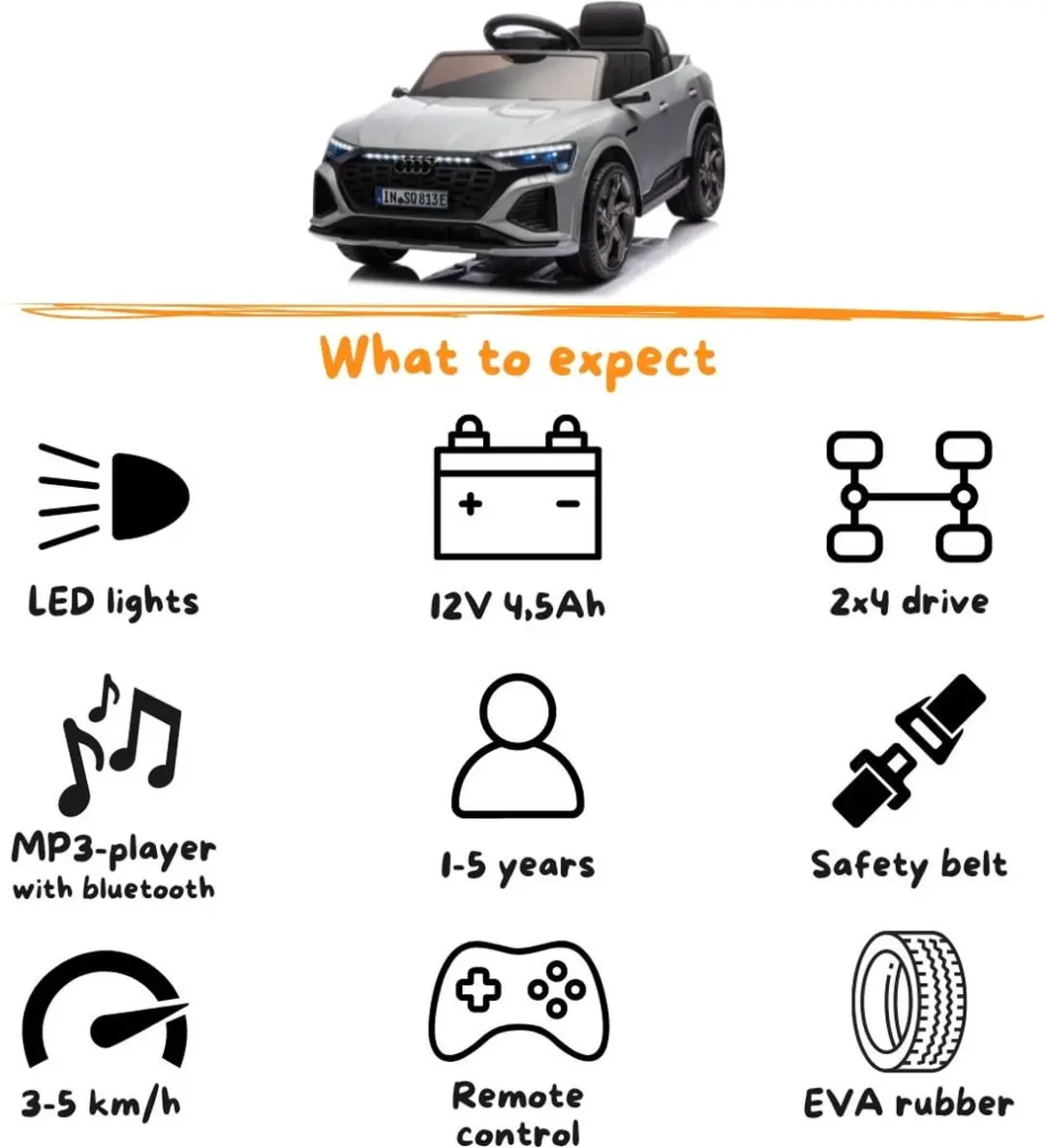 Vrooomy Audi SQ8 e-Tron 12V Kinderauto Grijs - afbeelding 6 van 6