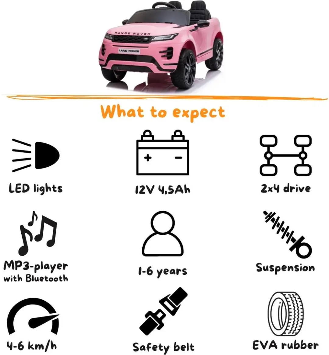 Vrooomy Range Rover Evoque S 12V Kinderauto - Roze - afbeelding 3 van 6