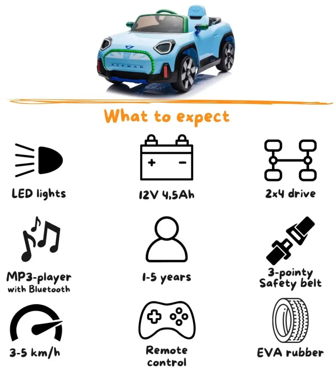 Vrooomy MINI Aceman Concept 12V Kinderauto - Blauw - afbeelding 2 van 6