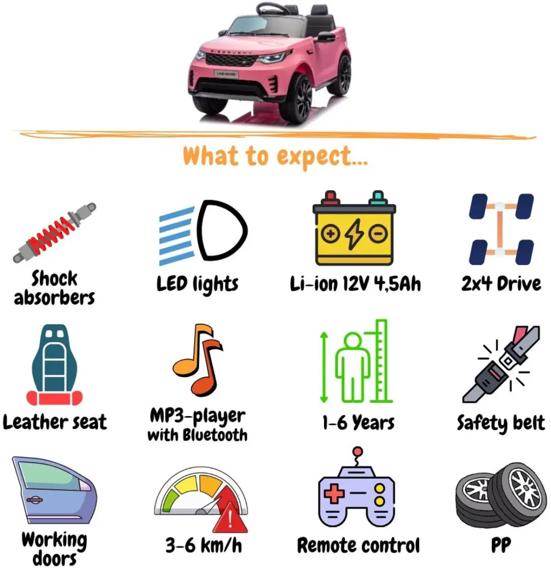 Vrooomy Land Rover Discovery 12V Kinderauto - Roze - afbeelding 3 van 6