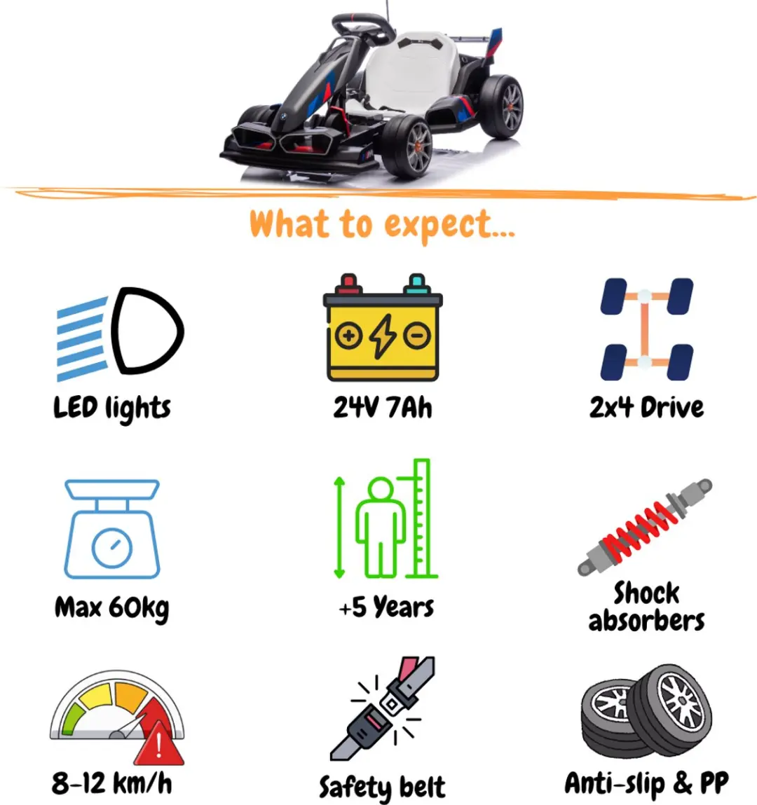 Vrooomy BMW M-Stijl Elektrische Go-Kart 24V - Grijs - afbeelding 5 van 6