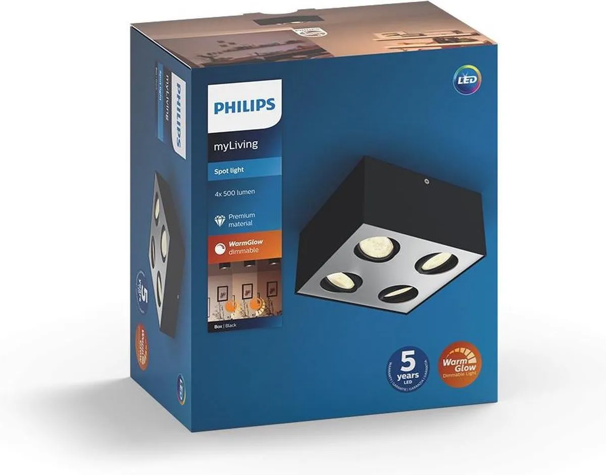 Philips Box opbouwspot - 4-lichts - zwart