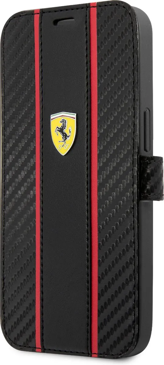 Ferrari iPhone 13 Mini Hoesje - Smooth Tire Stripe - 2 Pasjes - Zwart