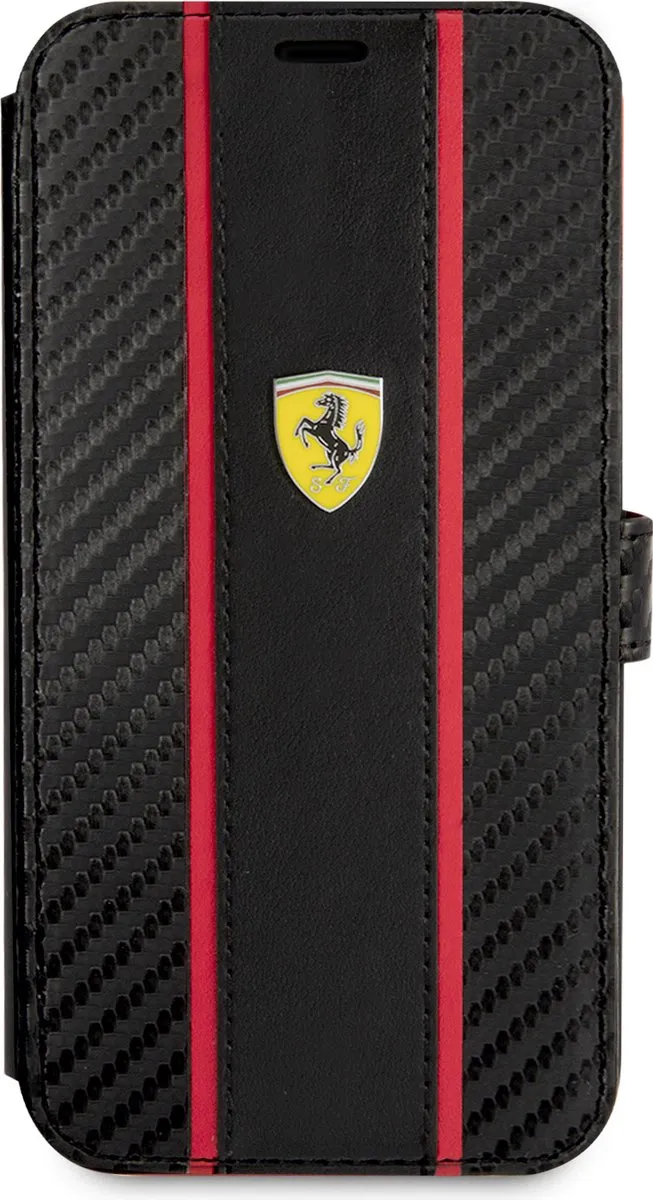 Ferrari iPhone 13 Mini Hoesje - Smooth Tire Stripe - 2 Pasjes - Zwart