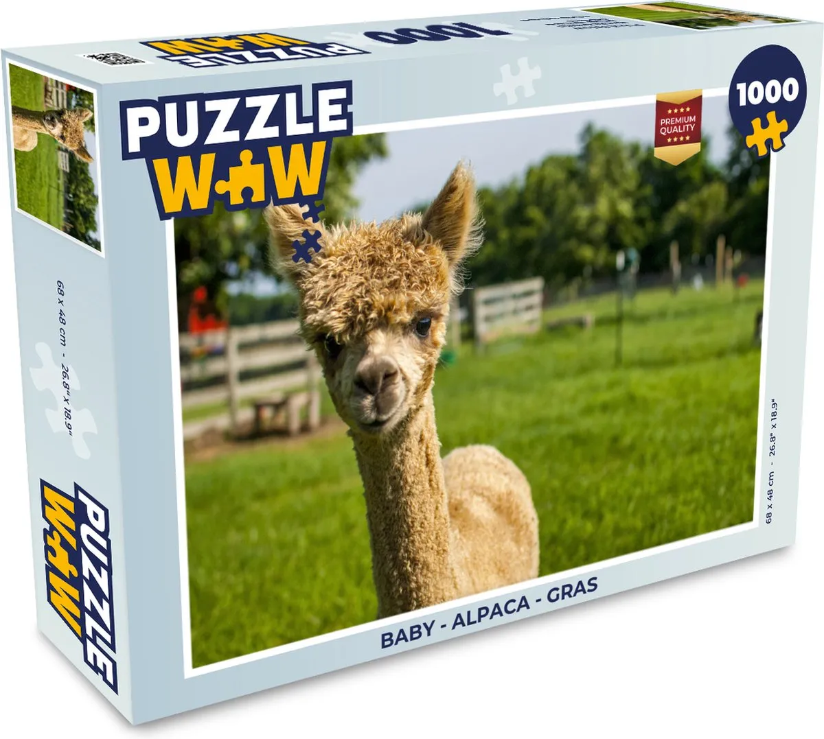 PuzzleWow Legpuzzel 1000 Stuks - Alpaca & Gras - Multicolor