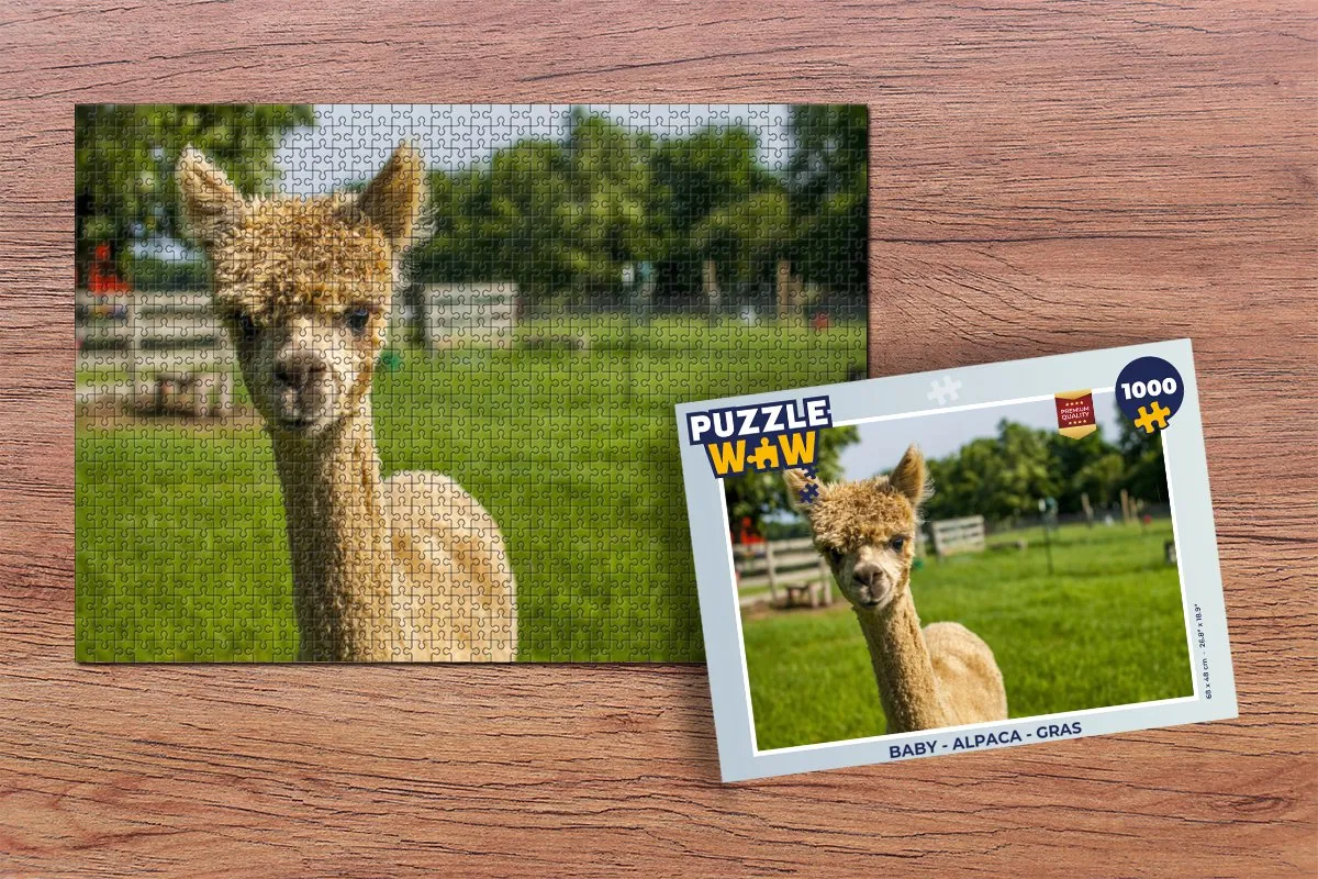 PuzzleWow Legpuzzel 1000 Stuks - Alpaca & Gras - Multicolor