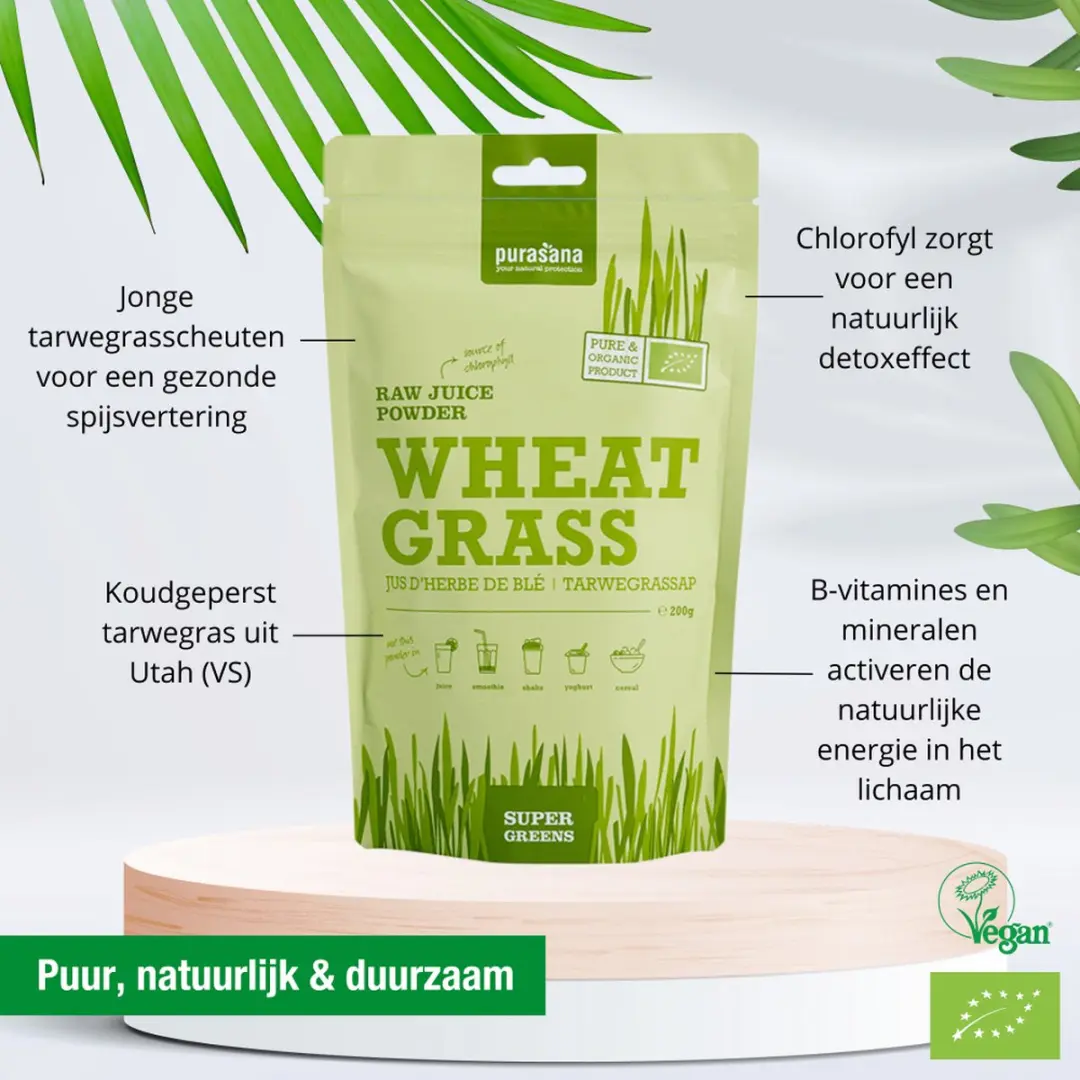 Purasana Tarwegras Sappoeder Bio 200g - afbeelding 4 van 6