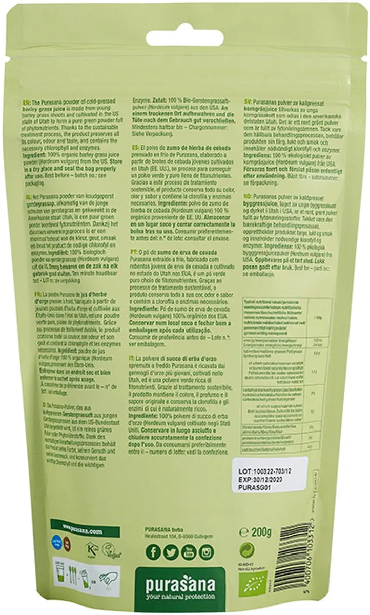 Purasana Tarwegras Sappoeder Bio 200g - afbeelding 5 van 6